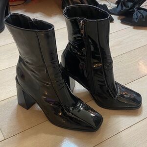 Black Patent Leather Ankle Boots